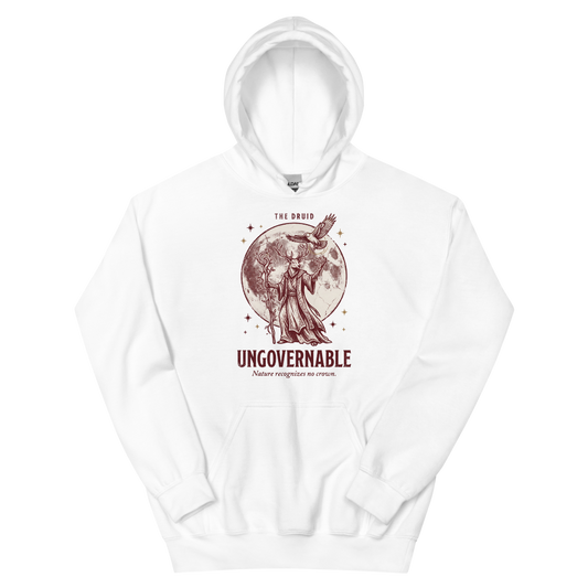 Druid - Ungovernable | TTRPG Class | Vintage Tabletop RPG - Hoodie White (artwork corrected)