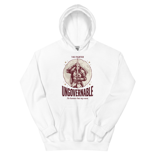 Fighter - Ungovernable | TTRPG Class | Vintage Tabletop RPG - Hoodie White (artwork corrected)
