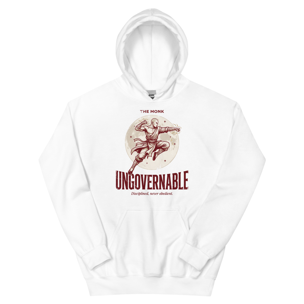 Monk - Ungovernable | TTRPG Class | Vintage Tabletop RPG - Hoodie White (artwork corrected)