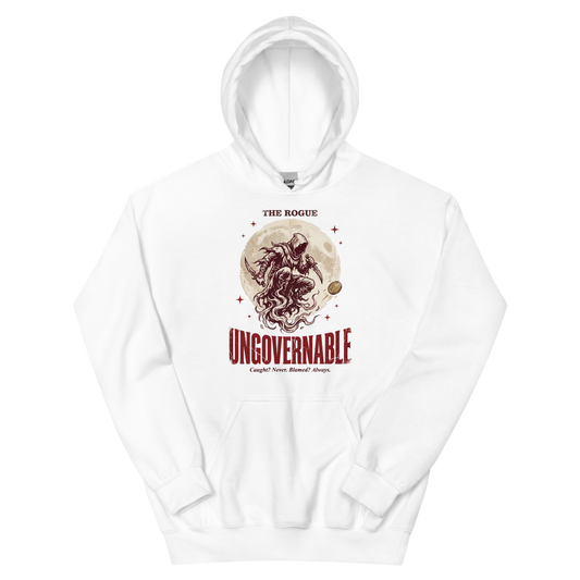 Rogue - Ungovernable | TTRPG Class | Vintage Tabletop RPG - Hoodie White (artwork corrected)