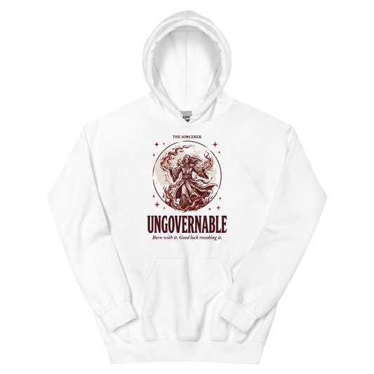 Sorcerer - Ungovernable | TTRPG Class | Vintage Tabletop RPG - Hoodie White (artwork corrected)