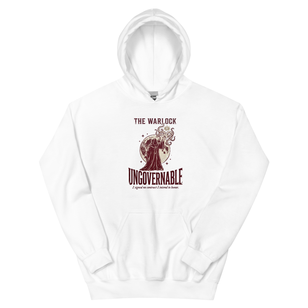 Warlock - Ungovernable | TTRPG Class | Vintage Tabletop RPG - Hoodie White (artwork corrected)