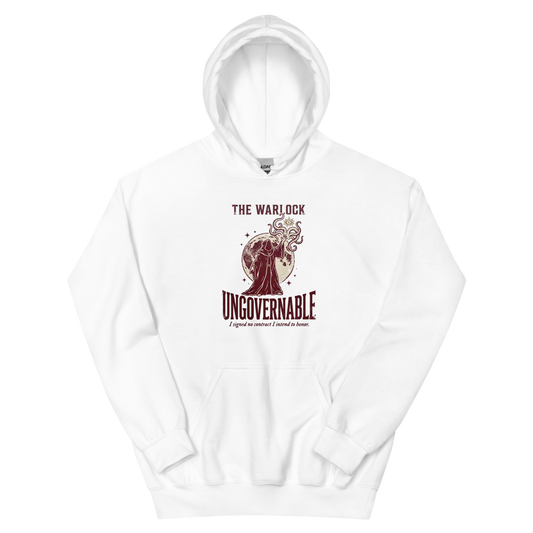 Warlock - Ungovernable | TTRPG Class | Vintage Tabletop RPG - Hoodie White (artwork corrected)