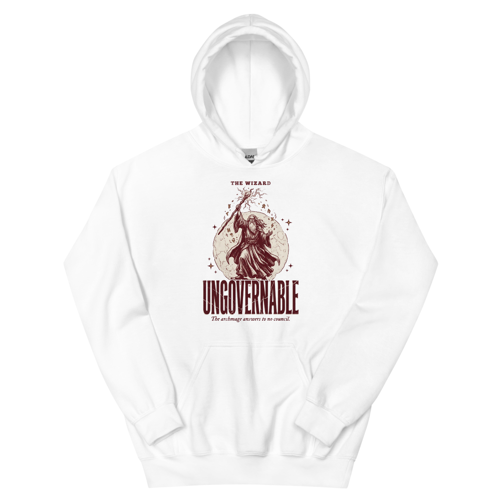 Wizard - Ungovernable | TTRPG Class | Vintage Tabletop RPG - Hoodie White (artwork corrected)