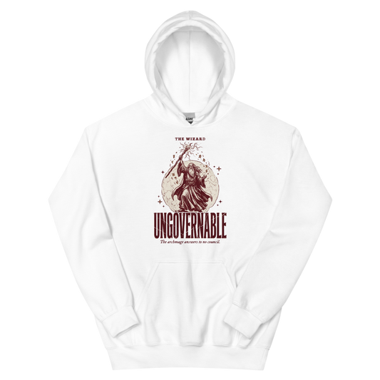 Wizard - Ungovernable | TTRPG Class | Vintage Tabletop RPG - Hoodie White (artwork corrected)