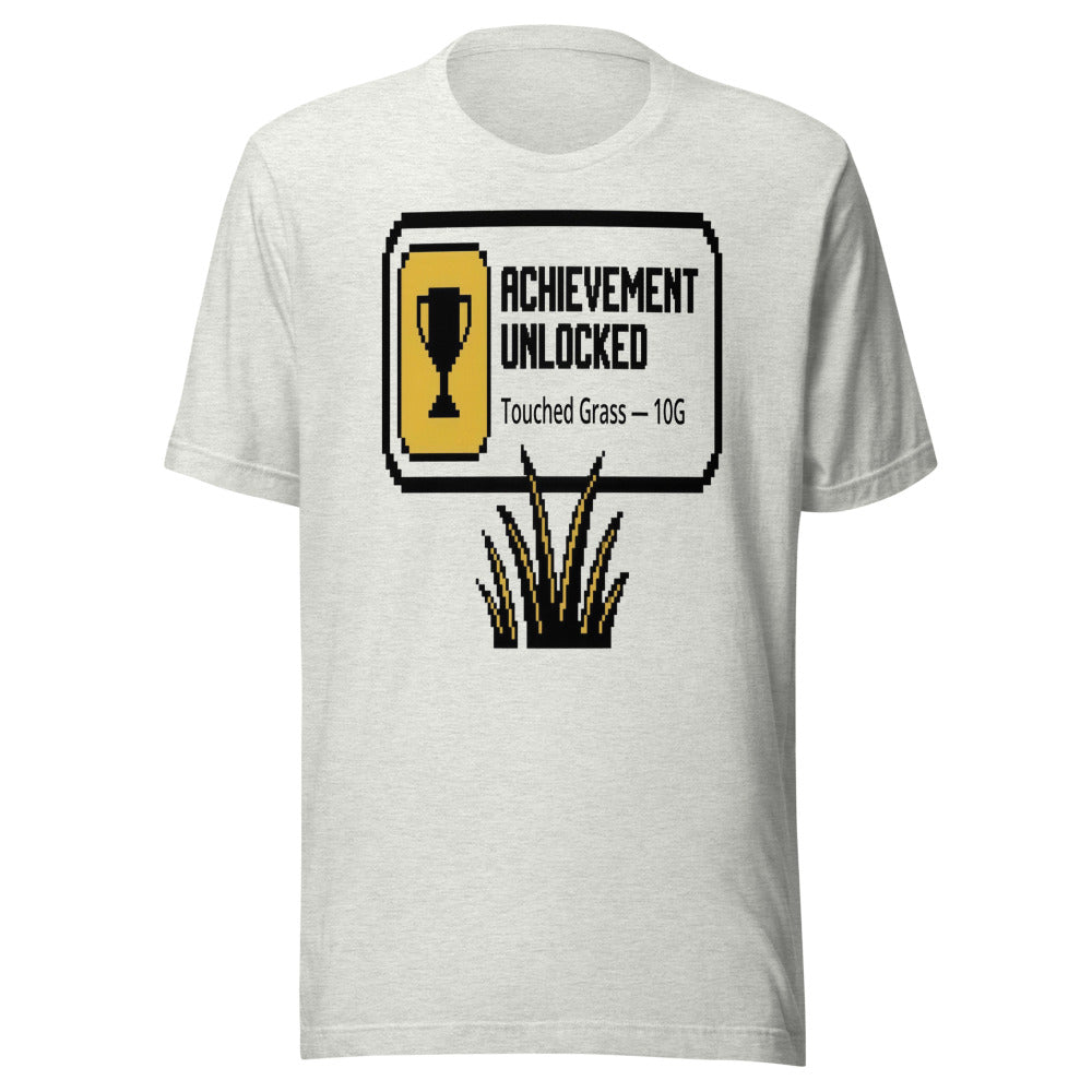 Achievement Unlocked — Touched Grass | Gamer Tee Ash flat lay