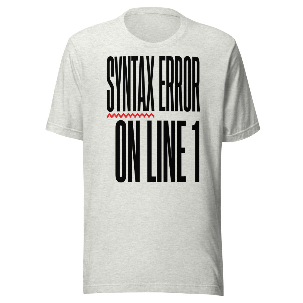 Syntax Error on Line 1 | Retro Programmer Tee Ash flat lay