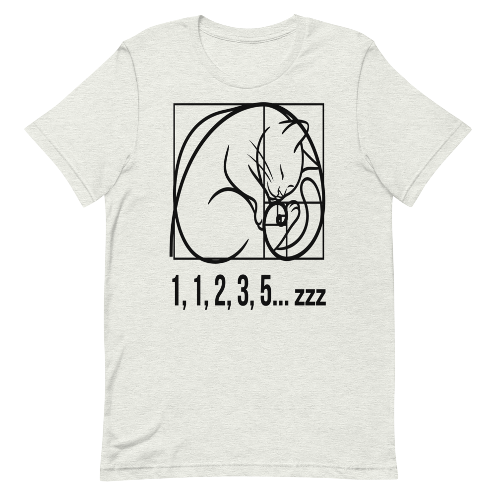 Fibonacci Cat: 1, 1, 2, 3, 5... zzz | Math Cat Tee - Ash