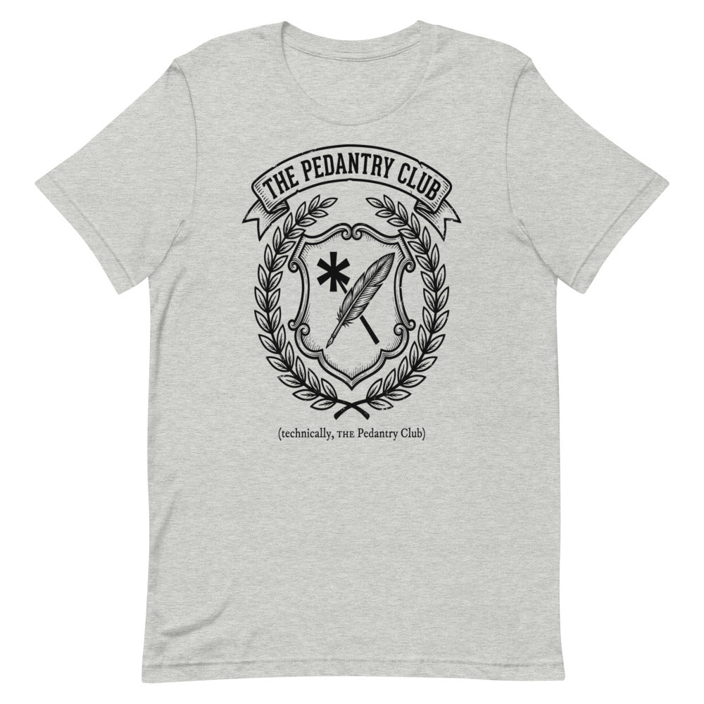 The Pedantry Club (technically, THE Pedantry Club) | Crest Tee print detail 1