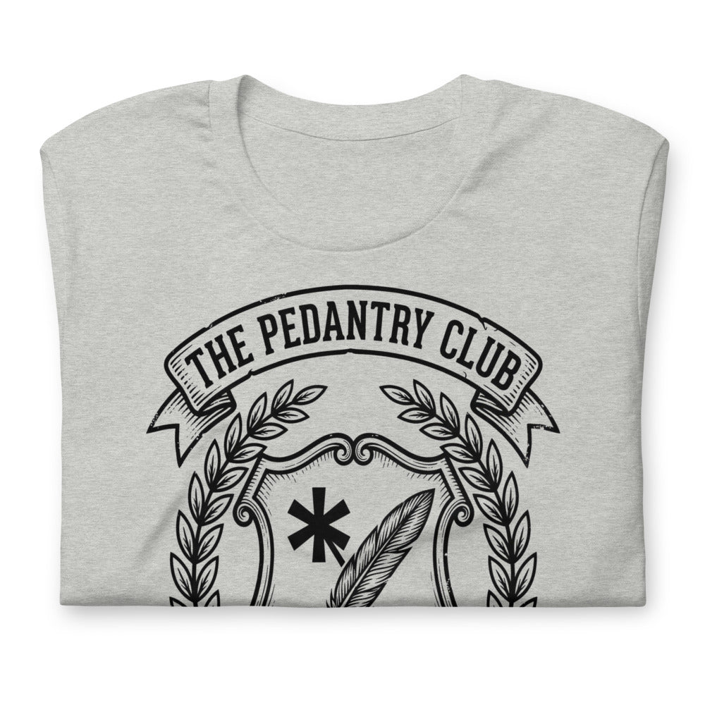 The Pedantry Club (technically, THE Pedantry Club) | Crest Tee print detail 2