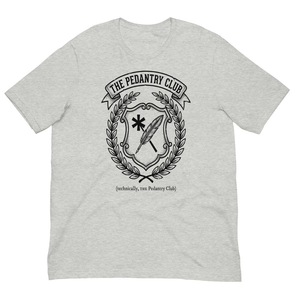 The Pedantry Club (technically, THE Pedantry Club) | Crest Tee print detail 3