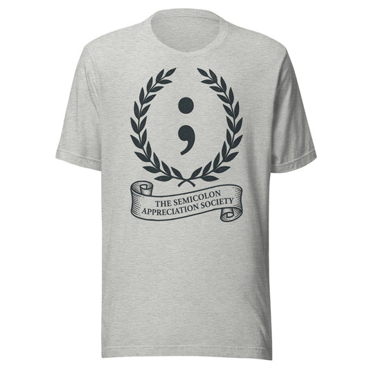The Semicolon Appreciation Society | Grammar Tee Athletic Heather flat lay