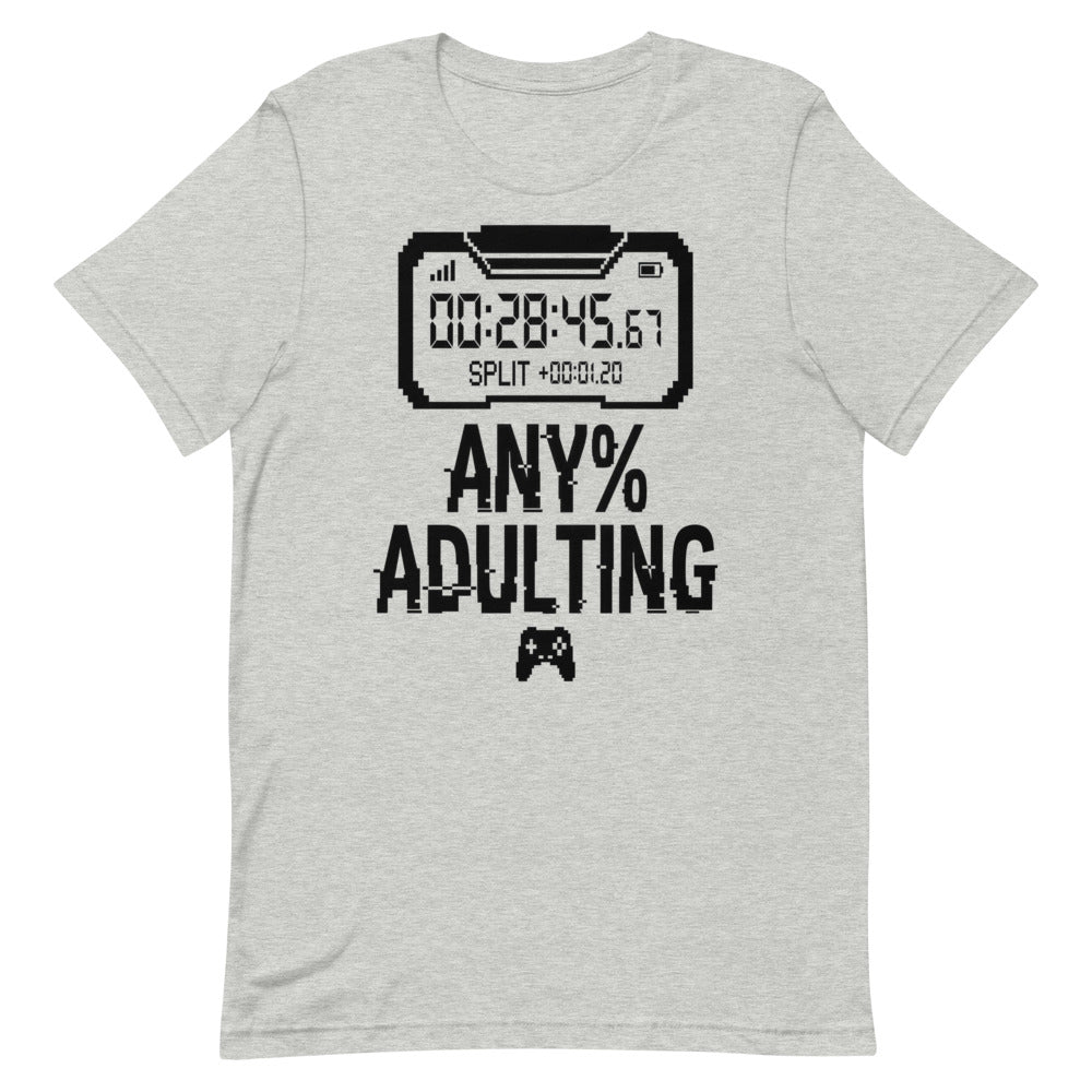 Any% Adulting — Speedrun Timer | Gamer Tee print detail 1