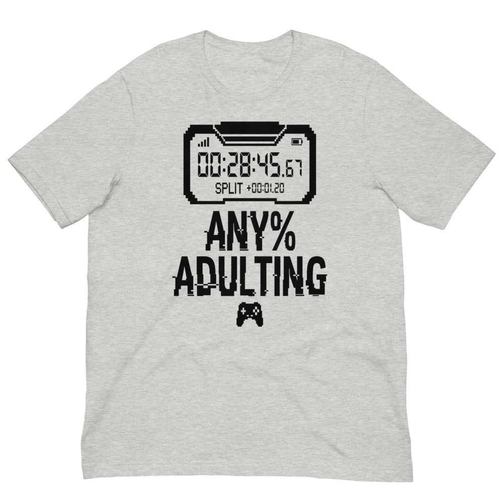 Any% Adulting — Speedrun Timer | Gamer Tee print detail 3