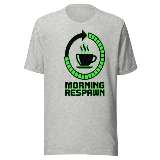 Morning Respawn — Coffee Loading | Gamer Coffee Tee Athletic Heather flat lay