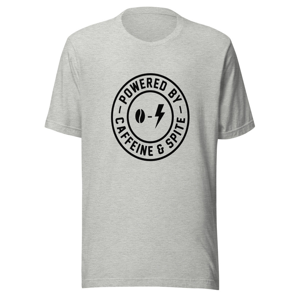 Powered by Caffeine & Spite | Badge Tee Athletic Heather flat lay