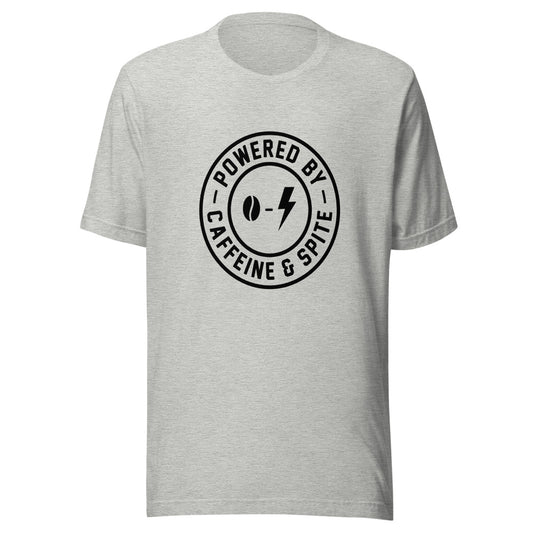 Powered by Caffeine & Spite | Badge Tee Athletic Heather flat lay