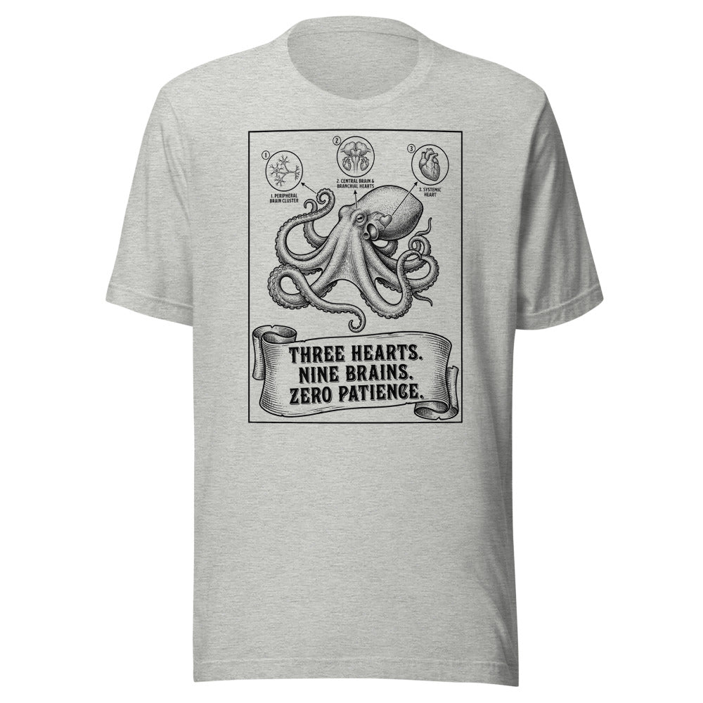 Octopus — Three Hearts. Nine Brains. Zero Patience. | Vintage Science Tee Athletic Heather flat lay