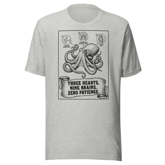 Octopus — Three Hearts. Nine Brains. Zero Patience. | Vintage Science Tee Athletic Heather flat lay