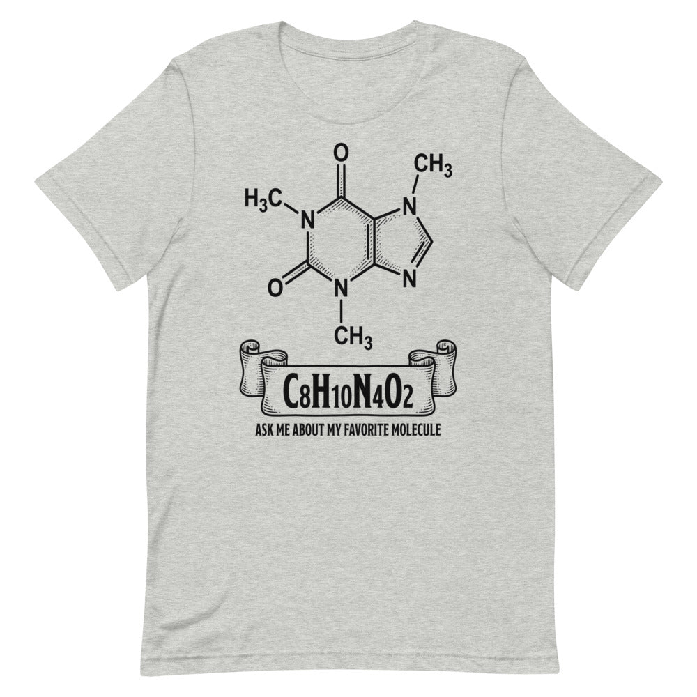 C8H10N4O2 — Ask Me About My Favorite Molecule | Chemistry Tee print detail 1