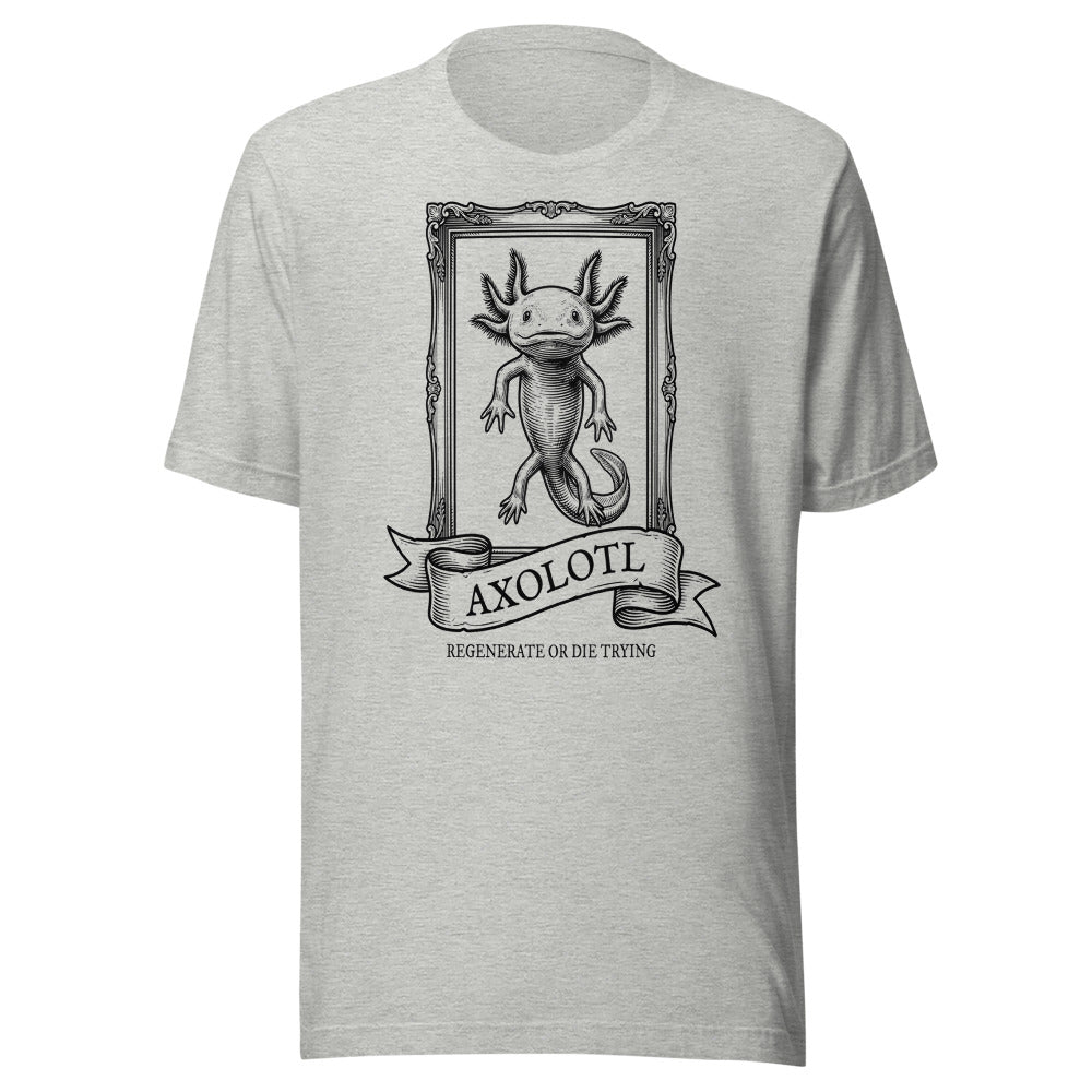 Axolotl — Regenerate or Die Trying | Vintage Science Tee Athletic Heather flat lay