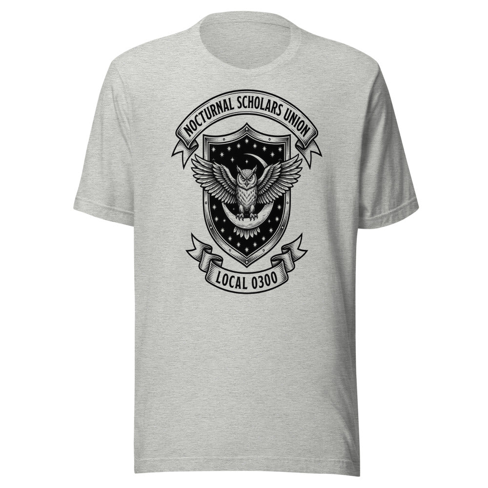 Nocturnal Scholars Union — Local 0300 | Crest Tee Athletic Heather flat lay