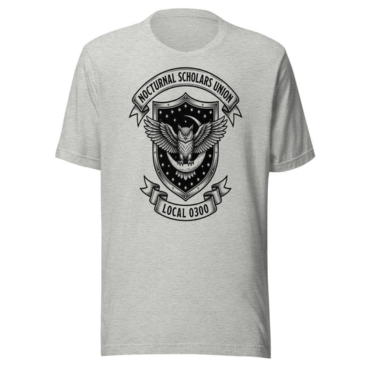 Nocturnal Scholars Union — Local 0300 | Crest Tee Athletic Heather flat lay