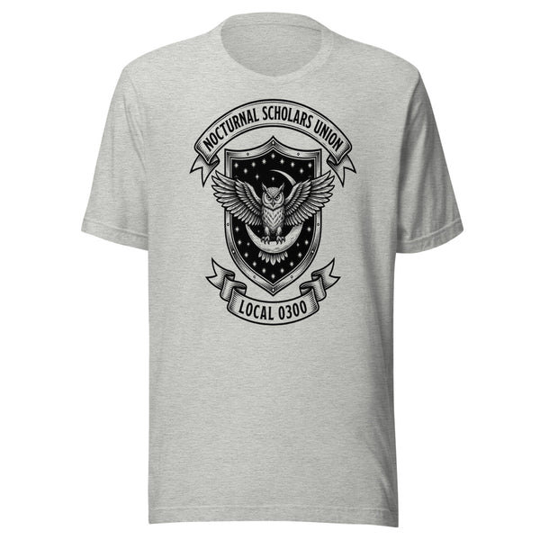 Nocturnal Scholars Union — Local 0300 | Crest Tee Athletic Heather flat lay