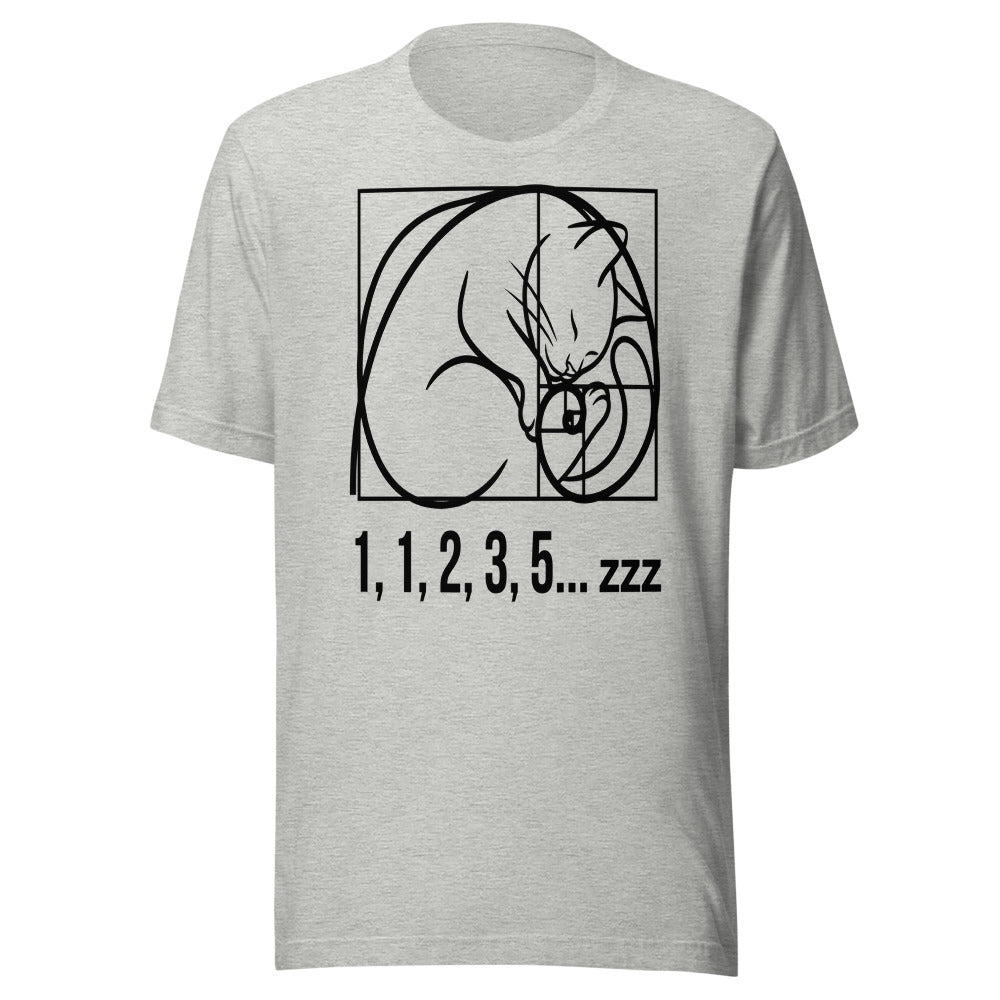 Fibonacci Cat — 1, 1, 2, 3, 5... zzz | Math Cat Tee Athletic Heather flat lay