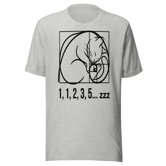 Fibonacci Cat — 1, 1, 2, 3, 5... zzz | Math Cat Tee Athletic Heather flat lay