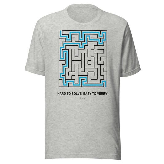 Hard to Solve. Easy to Verify. — P vs NP | Computer Science Tee Athletic Heather flat lay