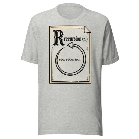 Recursion (n.) — See: Recursion | Programmer Dictionary Tee Athletic Heather flat lay