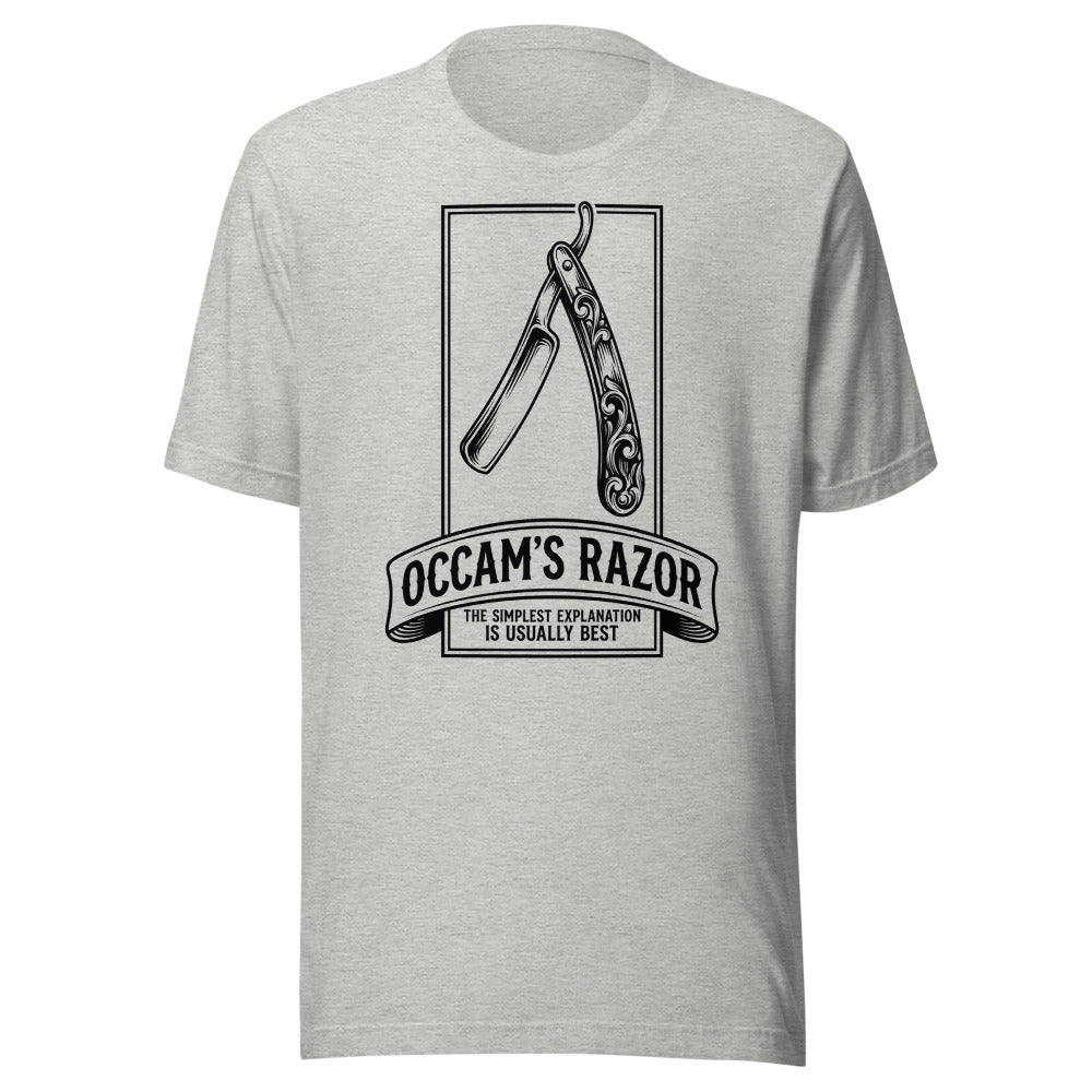 Occam's Razor — The Simplest Explanation Is Usually Best | Philosophy Tee Athletic Heather flat lay