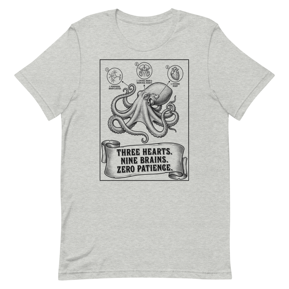 Octopus: Three Hearts. Nine Brains. Zero Patience. | Vintage Science Tee - Athletic Heather