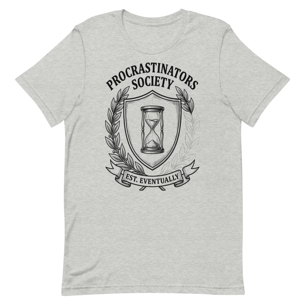 Procrastinators Society: Est. Eventually | Crest Tee - Athletic Heather