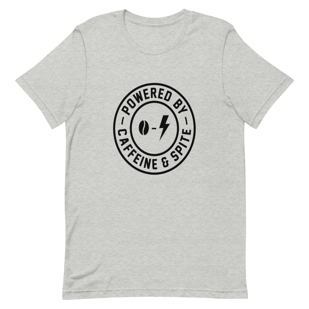 Powered by Caffeine & Spite | Badge Tee - Athletic Heather