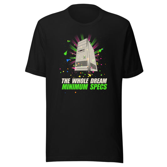 The Whole Dream, Minimum Specs | Retro PC Tee Black flat lay