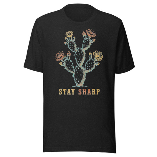 Stay Sharp | Prickly Pear Tee Black Heather flat lay