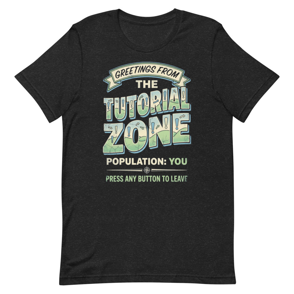 Greetings from the Tutorial Zone | Gamer Postcard Tee - Black Heather