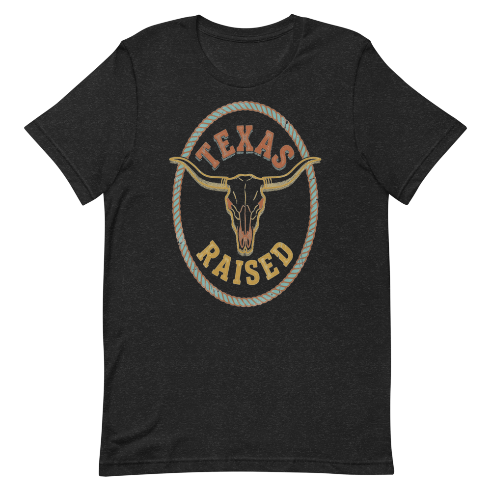 Texas Raised | Longhorn Badge Tee - Black Heather