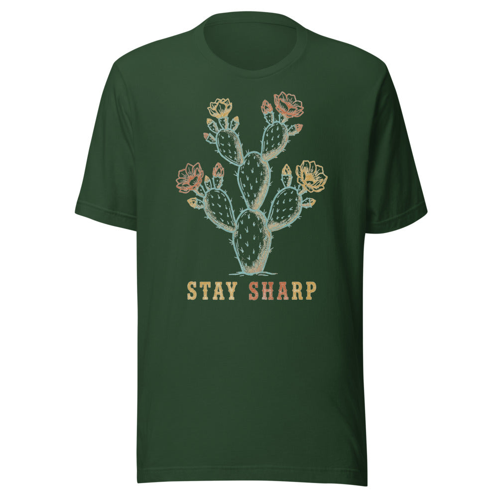 Stay Sharp | Prickly Pear Tee Forest flat lay