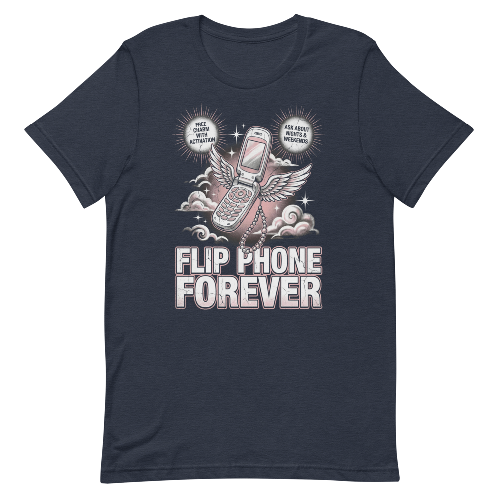 Flip Phone Forever | Y2K Bootleg Tee - Heather Navy