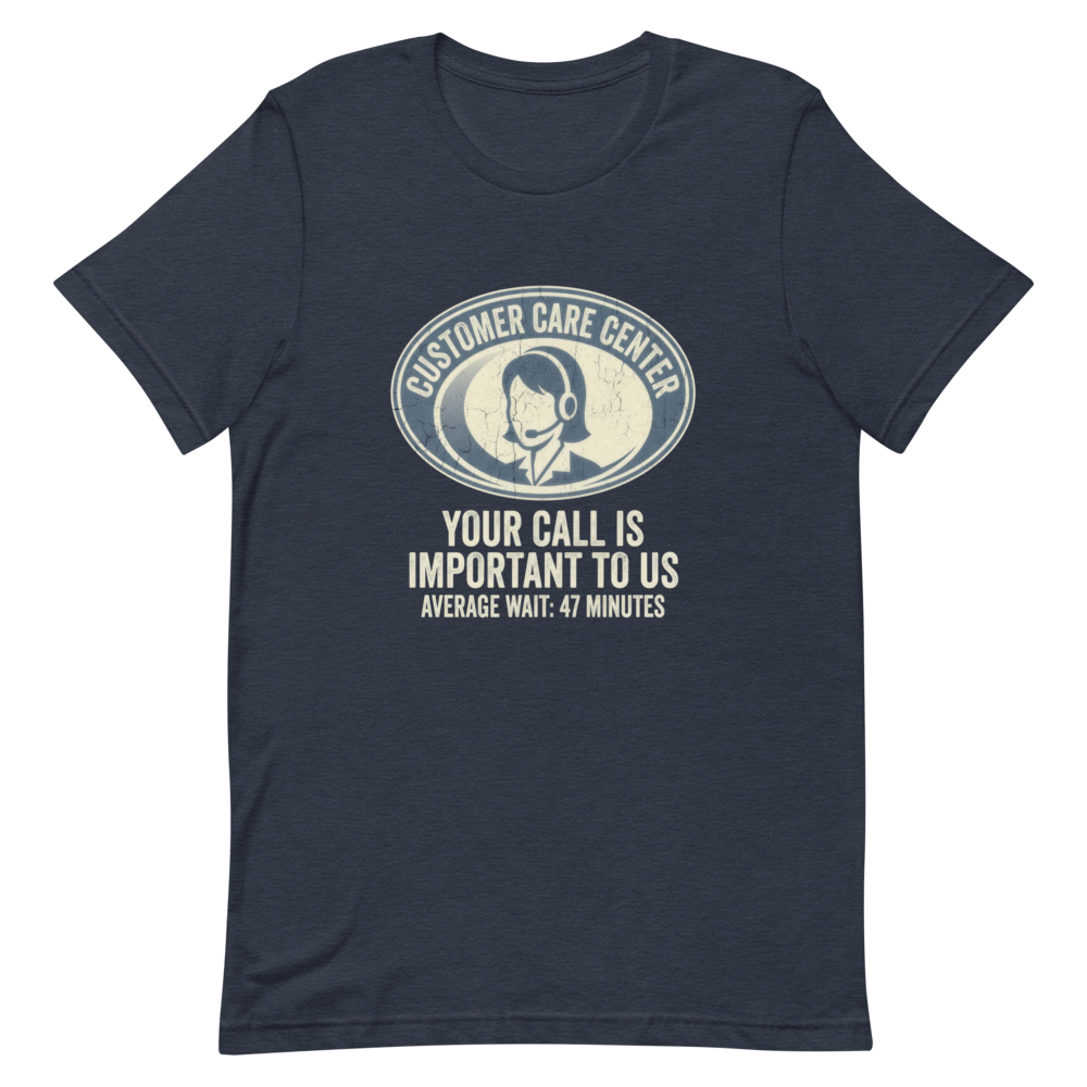 Customer Care Center: Please Hold | Office Humor Tee - Heather Navy