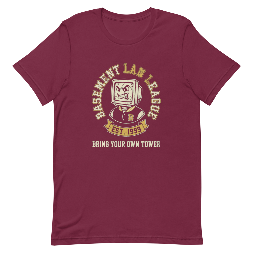 Basement LAN League | Retro Gamer Tee - Maroon