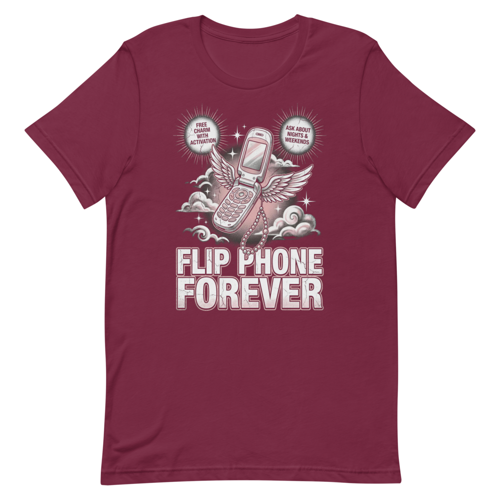 Flip Phone Forever | Y2K Bootleg Tee - Maroon