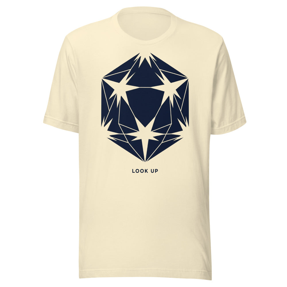Look Up — d20 Constellation | Stargazer TTRPG Tee Natural flat lay