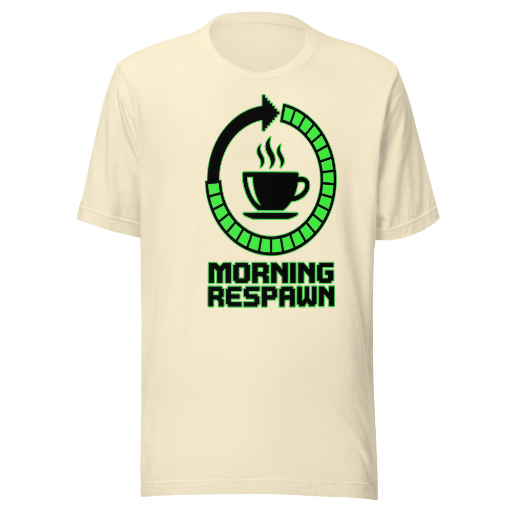 Morning Respawn — Coffee Loading | Gamer Coffee Tee Natural flat lay