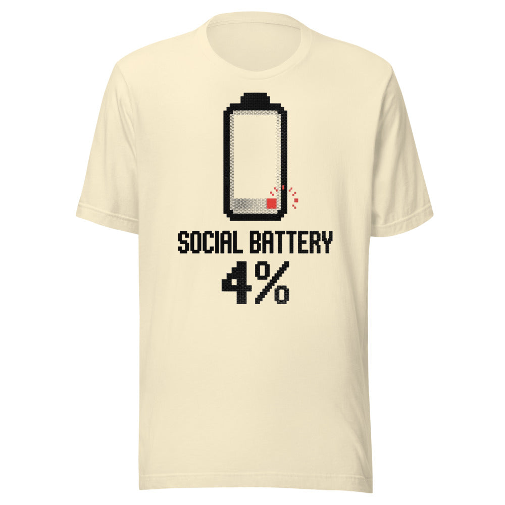 Social Battery — 4% | Introvert Tee Natural flat lay