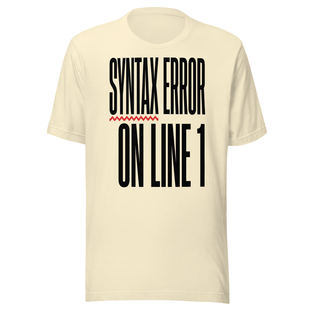 Syntax Error on Line 1 | Retro Programmer Tee Natural flat lay