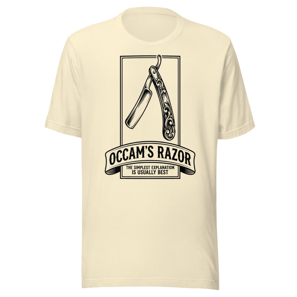 Occam's Razor — The Simplest Explanation Is Usually Best | Philosophy Tee Natural flat lay